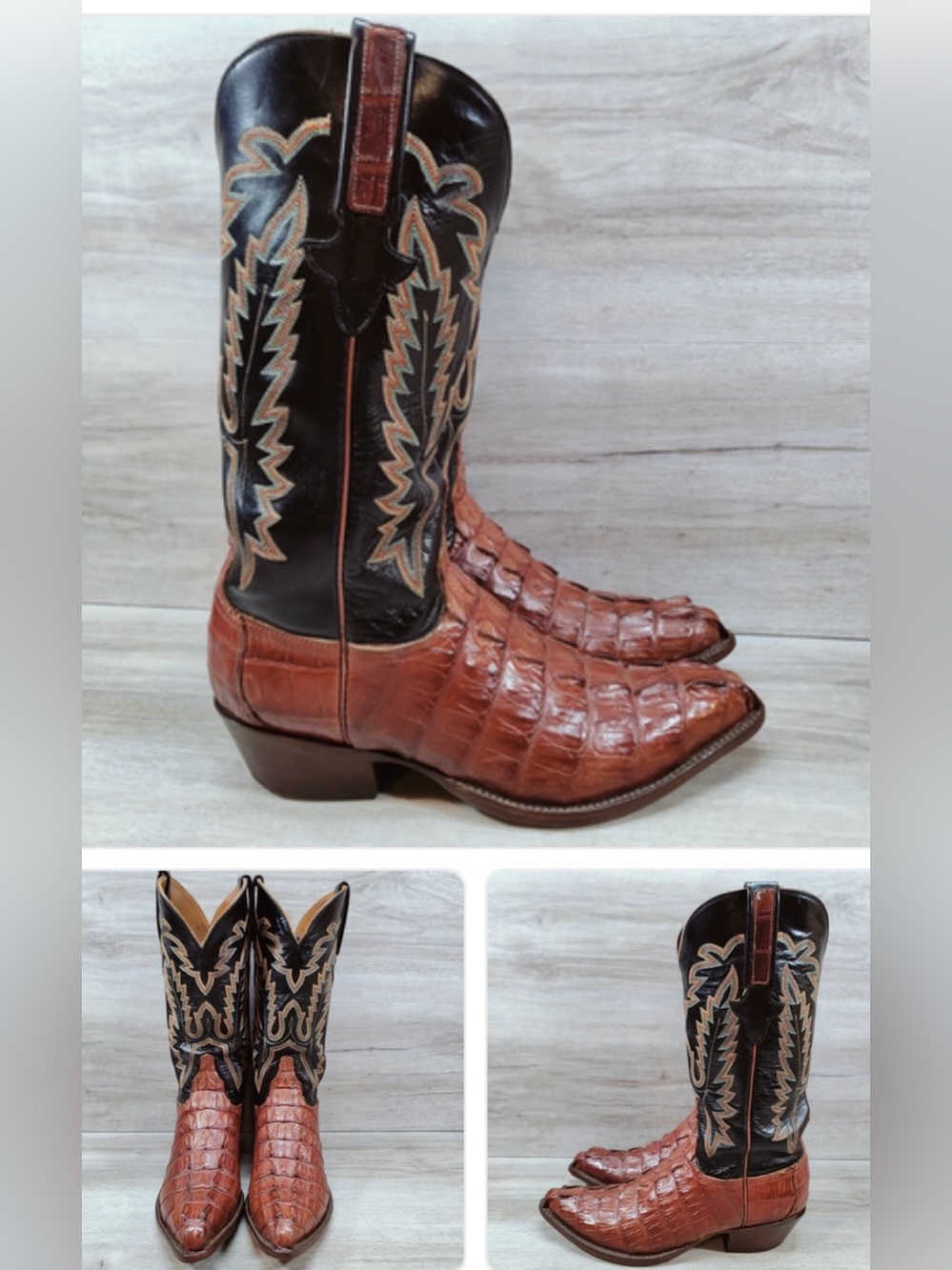 VTG Lucchese Classics HBC Croc Tail Cowboy Boots Men Brown Black Western